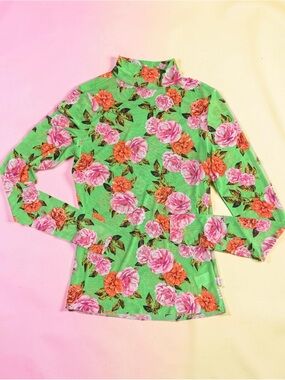 NEW AFRM Medium Los Angeles Green Mesh Floral Long Sleeve Top